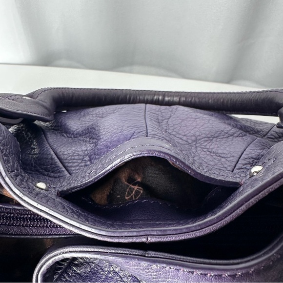 B. Makowsky Purple Pebbled Leather Satchel Cheetah Lining EUC - Picture 8 of 16